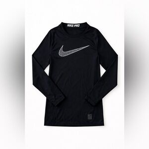 Nike Pro Black Long Sleeve Dri-FIT Athletic Shirt Swoosh Workout Youth Medium M